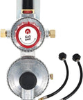 GasOne 2-stage auto-changeover LP propane regulator with two 12-inch pigtails, front view