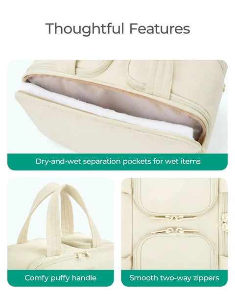 Lightweight Puffy Travel Toiletry Bag For Women With Handle Must Have Large Cosmetic Organizer with compartments and puffy handle