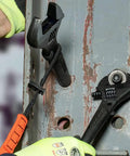 Extra Wide Adjustable Wrench for Heavy Nuts and Bolts by Klein Tools, 10 Inch Spud Wrench With Tether Hole in use on construction site