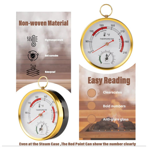 Sauna Thermometer And Hygrometer Fahrenheit With Lanyard Mount For Easy Readouts Portable Temperature And Humidity Monitor in gold round case