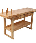 60 Inch Solid Rubberwood Workbench with Two Smooth Sliding Drawers and a Wide Open Bottom Shelf for Tidy Tool Storage