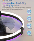20 Inch Low Profile Ceiling Fan With Lights And Remote, Flush Mount Fandelier with dual ring lit RGB mood lighting close-up