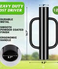 12 Pound T Post Driver With Handles Heavy Duty Fence Post Pounder For T Posts U Channel Metal Post And Sign Post Pole Driver Tool 17 Inch Black Built With Durable Steel And A Corrosion Resistant Powder Coat For Weatherproof Performance, featuring ergonomic handles and smooth finish.