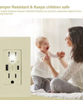 USB C Outlet With 24W Power Delivery And USB A Port 125V Tamper Resistant Receptacle 15 Amp Screwless Wall Plate UL Listed Ivory Finish