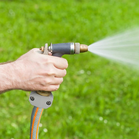 Spraying water using Garden Hose Repair Kit With Aluminum Fittings, 4 Male And 4 Female End Connectors, 5/8 and 3/4 inch hoses