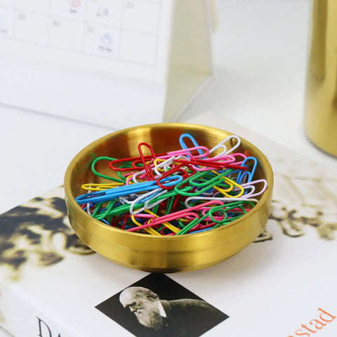 Gold Desk Organizer Set For Office 2-Piece Luxury Paper Clip And Pencil Holder Cup Metal Makeup Brush Holder Decorative Desktop