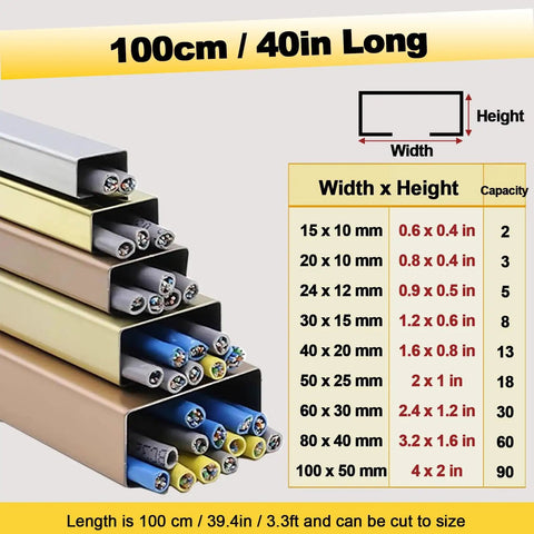Stainless Steel Open Slot Cable Management Kit With 3 Ft Wire Raceway Self Adhesive Cord Concealer size options shown