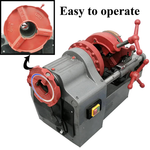 Heavy Duty Electric Pipe Threader Machine 110V with easy-to-operate design and durable red threading head for 1/2 to 2 inch pipes.