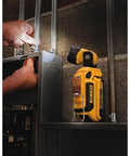 20V Max LED Work Light Rechargeable Magnetic Clip On Freestanding Light With 360 Degree Pivot Head in use on job site