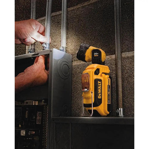 20V Max LED Work Light Rechargeable Magnetic Clip On Freestanding Light With 360 Degree Pivot Head in use on job site