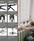Comparison of Labor Saving Arm Jack Lifting Helper Tool showing design features and stability benefits on window installation.