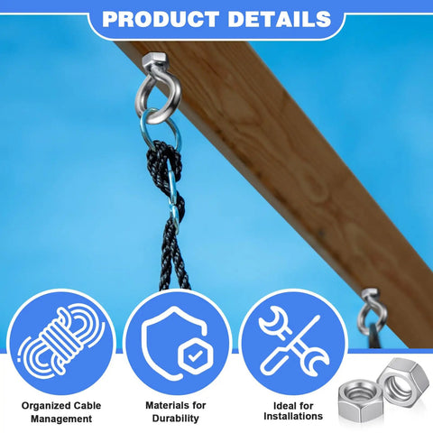 Eye Bolts With Nuts Galvanized Steel For Hanging Cable Routing And Anchoring 1/4-20 Threaded Screws 40 Pack Heavy Duty Hardware For DIY Furniture Garage And Outdoor Projects on wood beam