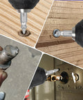 Damaged Screw Extractor Set for Stripped, Rusted, and Broken Screws and Bolts, tools shown in use on various screws and bolts.