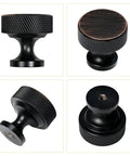 Slick Knurled Grip Cabinet Knobs And Drawer Pulls Finished In Matte Black With A Heavy Duty Zinc Core Designed To Level Up Any Kitchen Or Bath Quick Screw Mount Setup Drops In Ten Solid Bundles top side and angled views.