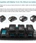 Four Port 18V Fast Charger For Makita Lithium Ion Batteries With Dual USB, Replaces DC18RC, DC18RD, DC18RA