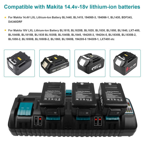 Four Port 18V Fast Charger For Makita Lithium Ion Batteries With Dual USB, Replaces DC18RC, DC18RD, DC18RA