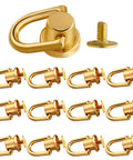 12 Pieces D Ring Stud Screws With Ball Head Buttons For Purses And Leather DIY Projects, Rotatable Ball D Ring Hardware, Gold