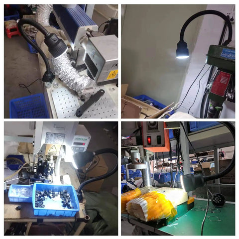 Multiple images of Lathe Led Work Light With Dual Gooseneck Waterproof Design 1200 Lumens Beefy Mechanic Lamp in workshop settings.