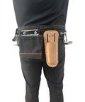 Back view of Beefy Heavy Duty Scaffold Tool Belt for Carpenters with nail bag, three pouches, hammer holder, adjustable waist fit.
