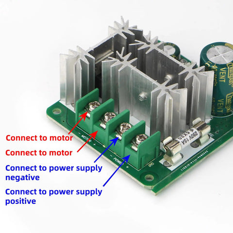 PWM DC Brushed Motor Speed Controller 6V-90V, 8A Continuous Current with connection terminals for robotics and automation