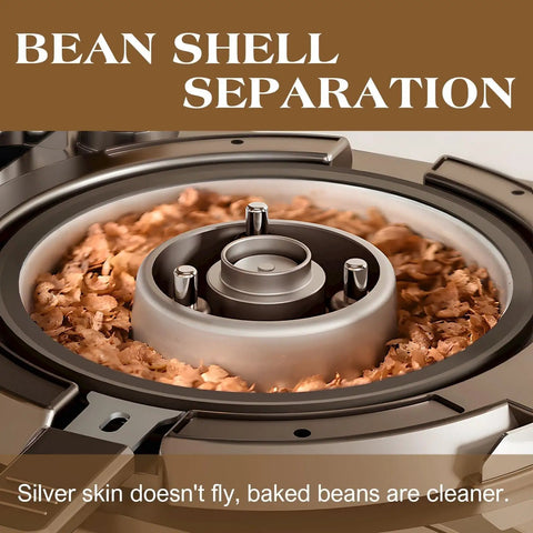 Close-up of bean shell separation in the 220V Automatic Coffee Bean Roaster, showcasing cleaner baked beans and efficient design.