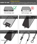 Instructions for using Top Shelf Adjustable Cell Phone Lanyard With Comfy Neck And Wrist Strap for smartphones.