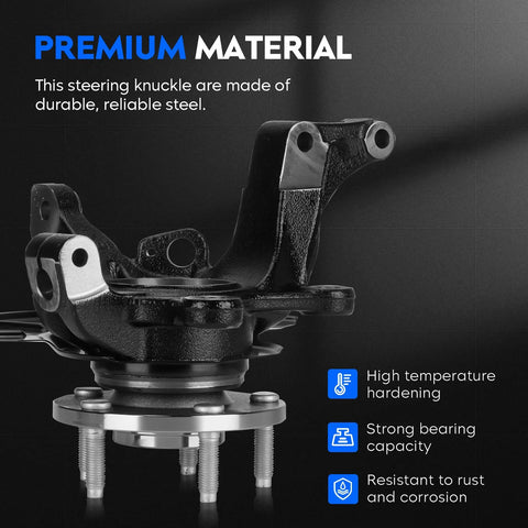 Beefy Front Left And Right Steering Knuckle And Wheel Bearing Hub Assembly Replacement Kit Fits Ford Escape 2005 2012 Mazda Tribute 2005 2011 Mercury Mariner 2005 2011 Driver And Passenger Side Pair Replaces 698404 698405 displayed with highlighted steel features.