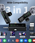 3 in 1 wireless lavalier microphone kit for iPhone and Android with AI noise cancellation, battery display, ideal for vlogs and podcasts
