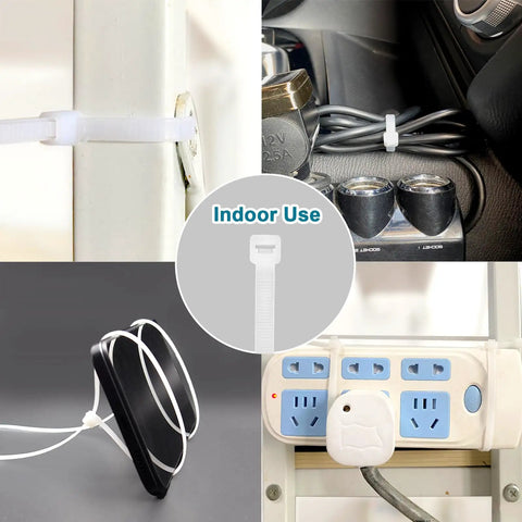 Heavy Duty White Zip Ties 14 Inch Pack Of 100 Ultraviolet Resistant Nylon 66 Cable Ties For Outdoor Use securing cords and cables indoors.