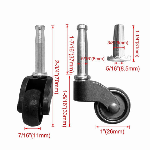 LUXUFUL 1-inch swivel stem ball caster wheel, zinc alloy, vintage black, 353 lb capacity, pack of 4