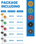 Pro Grade 100 Piece 1 Inch Alumina Buffing Wheel Set For Dremel Rotary Tools, 20 pieces each of 120, 150, 300, 400, 800 grit.