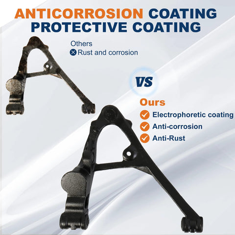 Comparison of rusty control arm and anti-corrosion Two Piece Front Lower Control Arm Suspension Kit for GM trucks and SUVs.