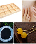 Solid Wood Jewelry Organizer Tray With Twelve Grid Compartments For Rings And Necklaces Vintage Decorative Vanity Holder.