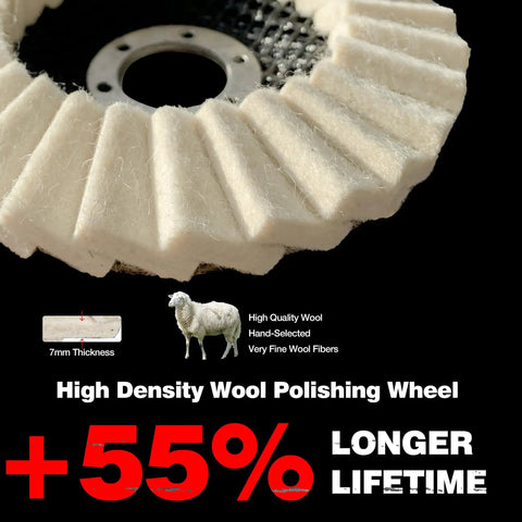 Close-up of 5 Pack Felt Flap Disc Abrasives For Angle Grinder Pro Grade Go To Polishing Wheel for high gloss finish