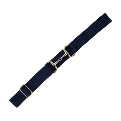 Equestrian Elastic Belt For Women Two Piece Riding Belt Set With Gold Surcingle And Silver Bit Buckle Dark Blue Adjustable Waist Belt