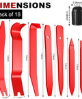 No Fuss 18 Piece Auto Trim Removal Kit With Non Scratch Plastic Pry Tools And Heavy Duty Clip Pliers Plus Eight Sturdy Tire Valve Caps, showing dimensions of red pry tools.