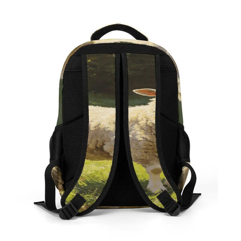 Back view of Forest Meadow Wool Sheep Printed Unisex Backpack Large Capacity All Day Carryall with adjustable straps