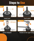 Diagram showing usage steps for the 13 Piece Alternator Freewheel Pulley Removal Socket Bit Set For Auto Repair And Garage DIY Pro Grade Heavy Duty Tools Kit With A Wide Range Of Sockets And Bits For Versatile Pulley Removal And Maintenance At Shops And Home Garages.