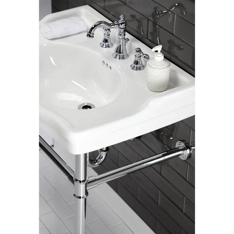 American Classic Widespread Lavatory Faucet In Naples Bronze, 5-5/16 Inch Spout Reach, Deck Mount seen on white sink