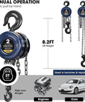 ATR9020UR 2 Ton Manual Hand Lift Chain Block Hoist With 2 Heavy Duty Hooks And 360 Degree Latch, Steel Chain, Blue