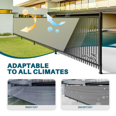 4 Foot By 25 Foot Fence Privacy Screen Heavy Duty Windscreen Fencing Mesh Shade Net Cover For Outdoor Wall Backyard Patio Deck And Porch Grey Made With 100 Percent HDPE 150 GSM Breathable Weatherproof installed by pool