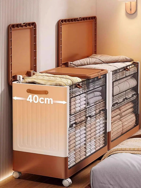 Extra Large 200 Liter Plastic Storage Bin With Secure Lids And Smooth Roll Wheels And Heavy Duty No Hassle Folding Stash Box For Bedroom Closet And Office Seasonal Gear Hauls