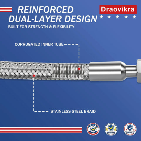 3/8 Inch Stainless Steel Flex Hose Npt Male Jumper 40 Inch Long For Air Compressors showing dual-layer design with corrugated inner tube and stainless steel braid.