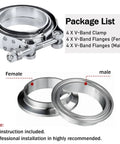 Heavy Duty 2.5 Inch Steel V Band Flange Clamp Kit 4 Piece with Flange, V Band Clamp Assembly for Exhaust Systems