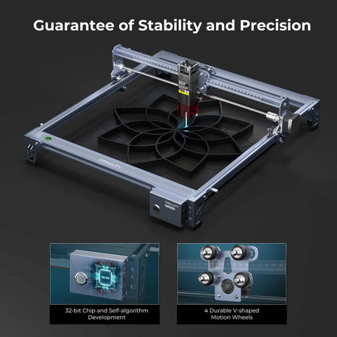 Front view of Creality Falcon 10W laser engraver on aluminum frame with 15.7x16.3-inch workspace