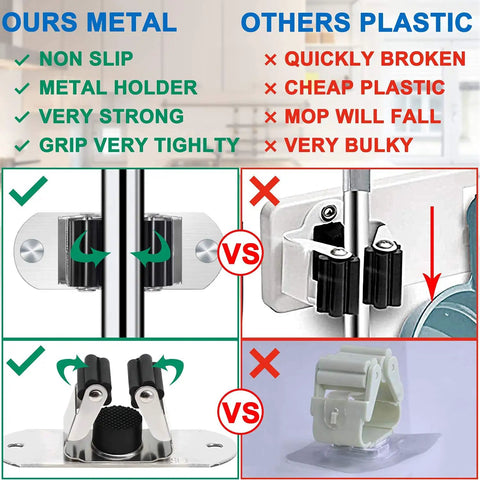 Comparison between heavy duty stainless steel and plastic wall mount organizers, showing design and material differences.