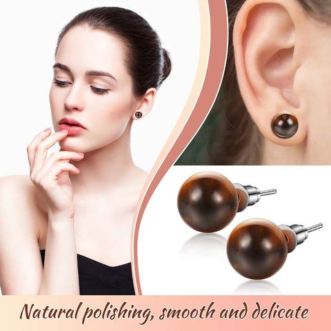 12 Pairs Gemstone Ball Stud Earrings Set With Amethyst Rose Quartz Rock Quartz Carnelian Green Aventurine Black Obsidian And More For Women Everyday Wear Vibes, 10 mm brown gemstone studs