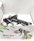 Hardcore Low Pressure Pneumatic Spray Gun Handles Automotive Bodywork And Furniture Grind With A Spacious 600 Ml Cup And Precision 1.3 Mm Nozzle For Zero Hassle Application Of Sleek Silver Paint in packaging.