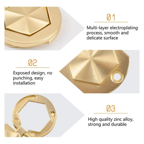 Hexagon Pocket Door And Drawer Handles Set Of 4 Flush Ring Pulls In Zinc Alloy Gold Finish details showing surface quality and design
