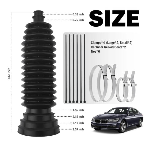 Two Pack Thick Silicone Tie Rod Boot Kit For Rack And Pinion Large Caliber Cuttable Inner Boots With Ties And Clamps